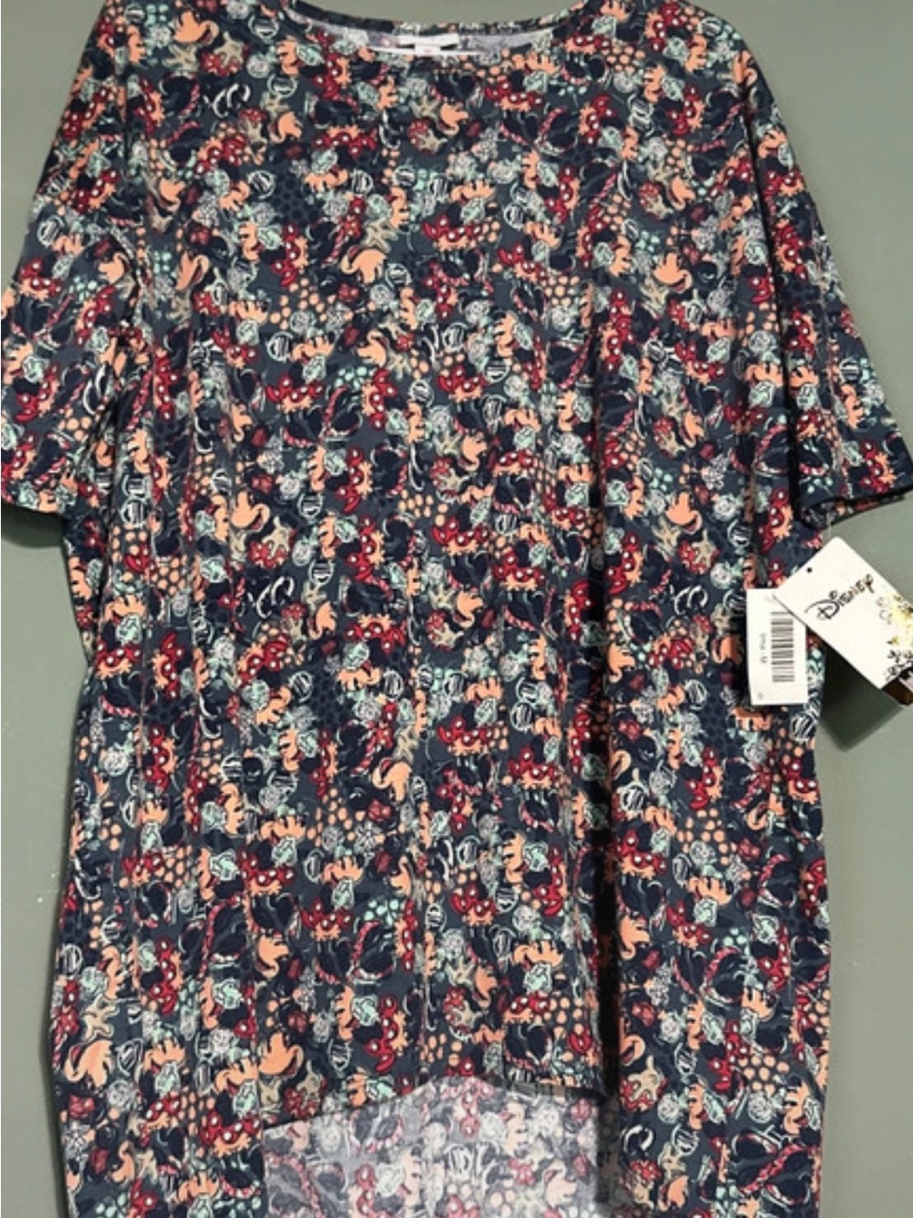 Disney woman’s LuLaRoe  Character Print Short Sleeve Shirt - Navy Peach Mickey m